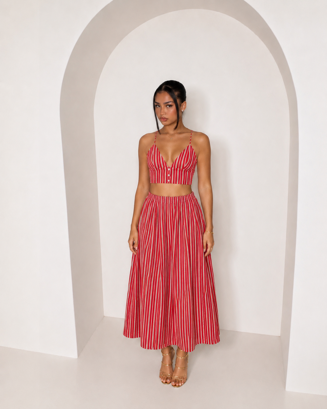 Candy Stripe Maxi Co-ord - Red/White