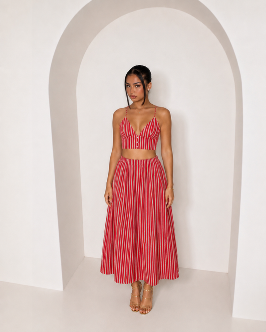 Candy Stripe Maxi Co-ord - Red/White